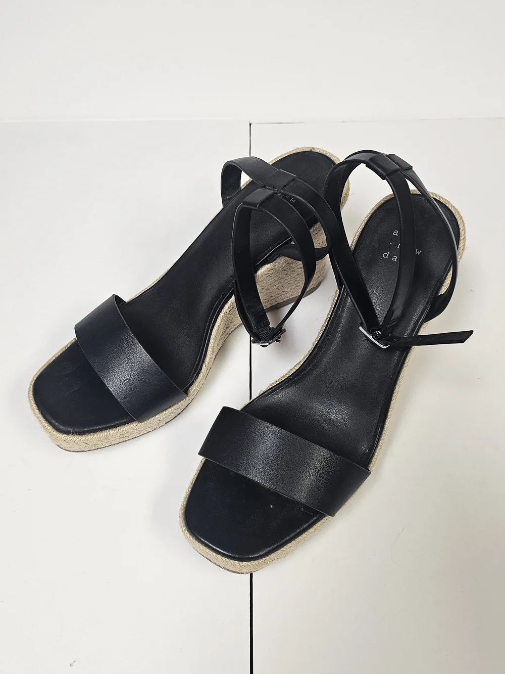 Black Espadrille Wedge Sandals with Ankle Straps